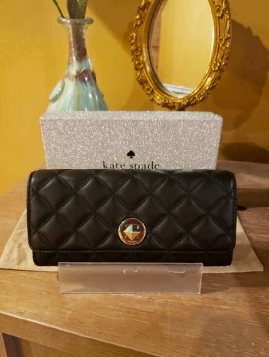 kate spade Handbags - Kate Spade Black Quilted Leather Turnlock Wallet (Retail $279) NIB!